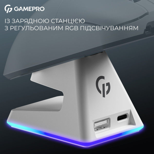 Фото - Миша бездротова ігрова GamePro Asgard Thor Wireless RGB White (GM023W)