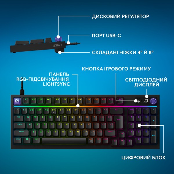 Фото - Клавіатура дротова ігрова Logitech G316 X 98 Black Tactile (920-014205)