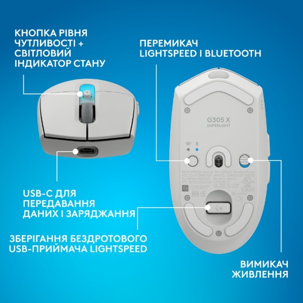 Фото - Миша бездротова ігрова Logitech G305 X Superlight White (910-007747)