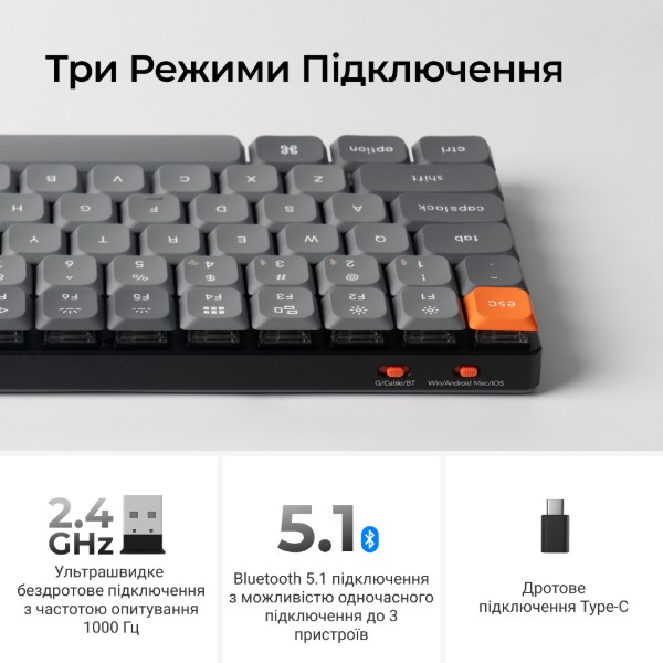 Фото - Клавиатура беспроводная Keychron K3 Max 84Key, Gateron MX 2.0 Brown, WL/BT/USB-A, QMK, Hot-swap, EN/UKR, RGB, Black (K3M-H3-UA)