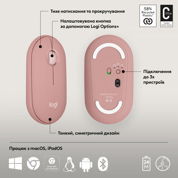Фото - Миша бездротова Logitech Pebble Mouse 2 M350s Rose Bluetooth (910-007014)