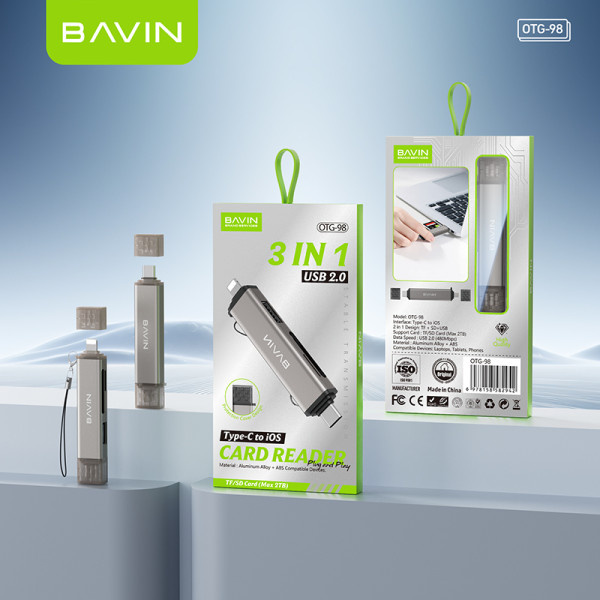 Фото - Кардридер Bavin OTG-98 3 в 1 Type-C/Lightning/TF/SD/USB 2.0 Gray (OTG-98 GY)