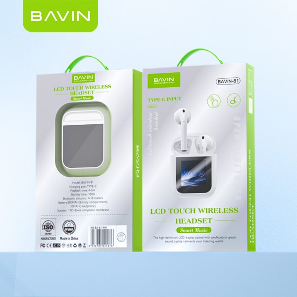 Фото - Навушники вкладиші бездротові TWS Bavin Hi-Res LCD TOUGH White (HB-BA-81-WH)