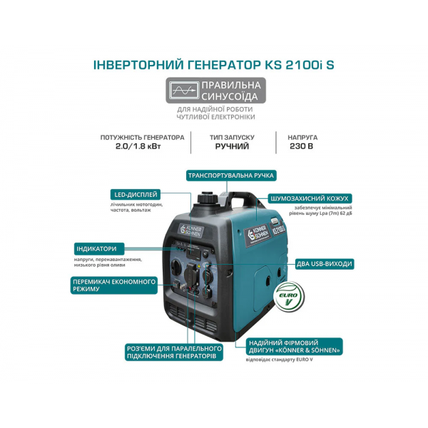 Фото - Генератор бензиновый Konner&Sohnen KS2100IS