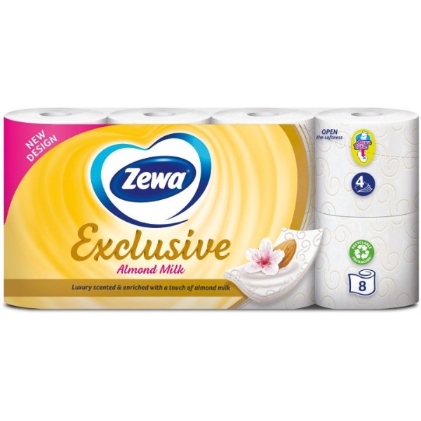 Фото - Туалетний папір Zewa Exclusive Almond Milk 8 4 слоя (7322540837933)