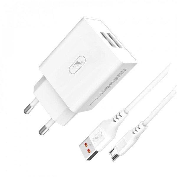 Фото - Сетевое зарядное устройство SkyDolphin SC30V (2USB, 2.1A) White (MZP-000114)+кабель microUSB