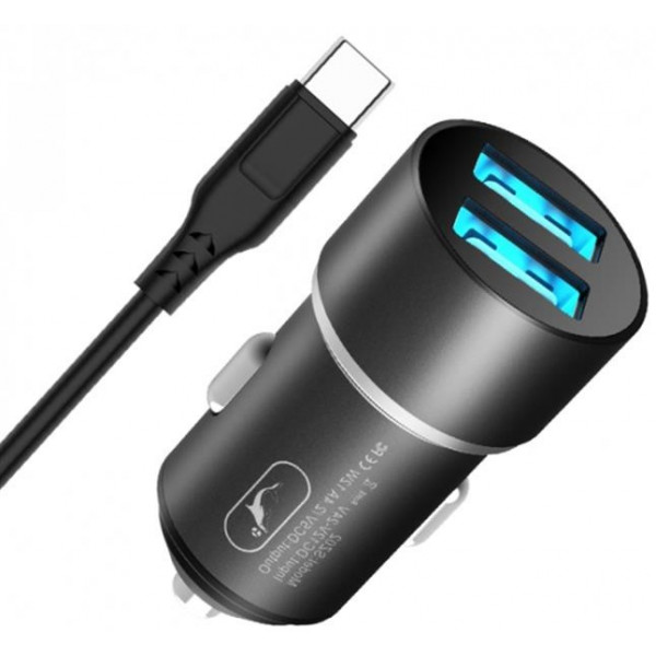 Фото - Автомобільний зарядний пристрій SkyDolphin SZ02T Aluminium (2USB, 2.4A) Black (AZP-000072)+кабель Type-C