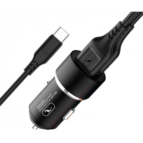 Фото - Автомобільний зарядний пристрій SkyDolphin SZ02T Aluminium (2USB, 2.4A) Black (AZP-000072)+кабель Type-C