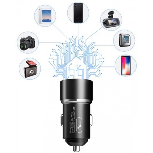 Фото - Автомобільний зарядний пристрій SkyDolphin SZ02T Aluminium (2USB, 2.4A) Black (AZP-000072)+кабель Type-C