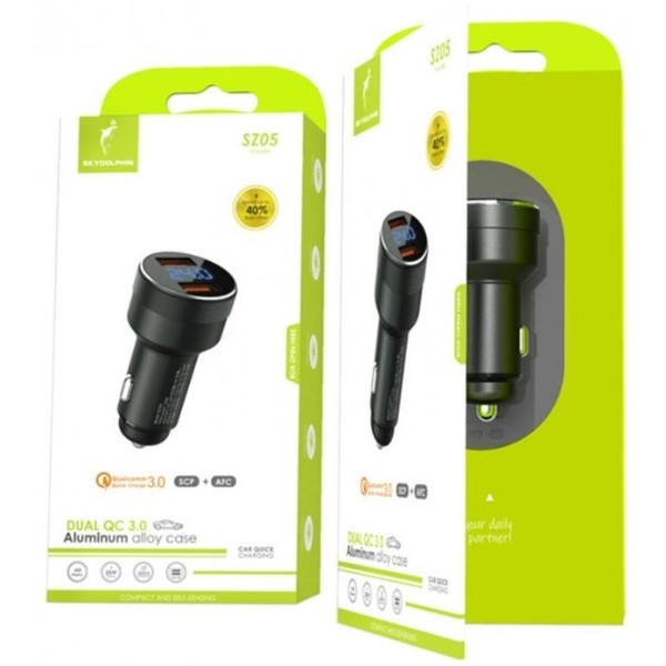 Фото - Автомобильное зарядное устройство SkyDolphin SZ05 Aluminium Double QC3.0 (2USB, 3.1A) Black (AZP-000084)