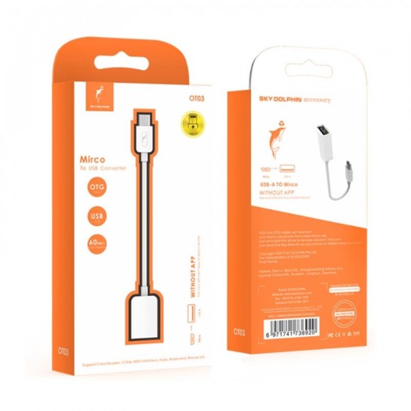 Фото - Перехідник SkyDolphin OT03 OTG microUSB - USB White (ADPT-00019)