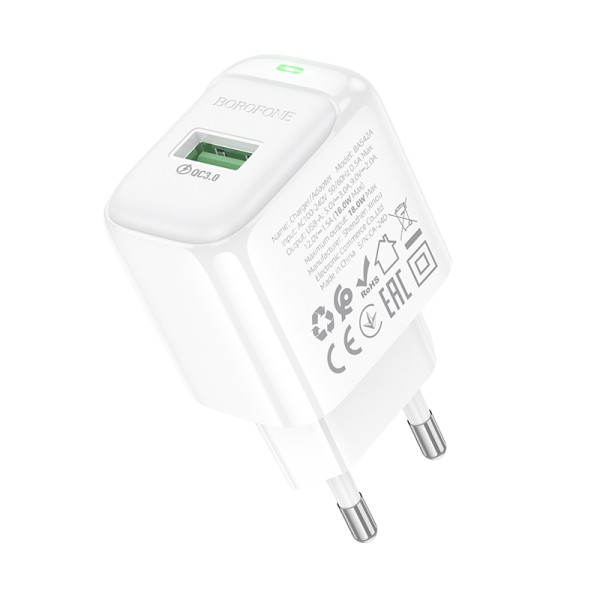 Фото - Мережевий зарядний пристрій BOROFONE BAS42A Potential single-port QC3.0 charger(EU) White (6941991113789)