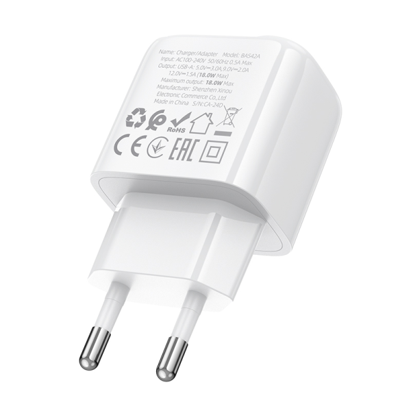 Фото - Мережевий зарядний пристрій BOROFONE BAS42A Potential single-port QC3.0 charger(EU) White (6941991113789)