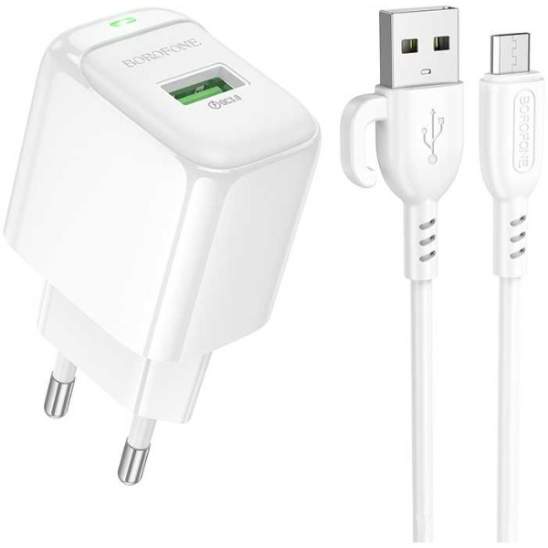 Фото - Мережевий зарядний пристрій BOROFONE BAS42A Potential single-port QC3.0 charger set(Micro)(EU) White (6941991113796)