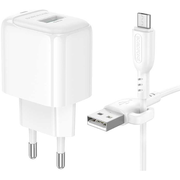 Фото - Мережевий зарядний пристрій BOROFONE BAS42A Potential single-port QC3.0 charger set(Micro)(EU) White (6941991113796)