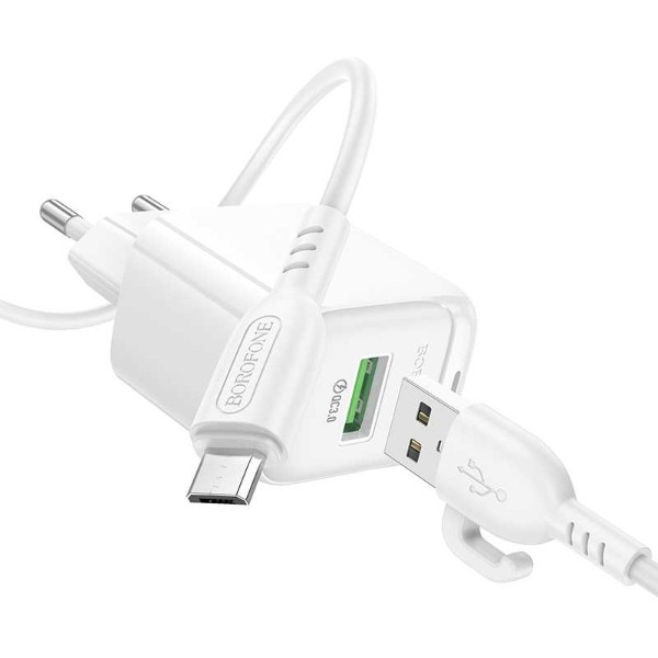Фото - Мережевий зарядний пристрій BOROFONE BAS42A Potential single-port QC3.0 charger set(Micro)(EU) White (6941991113796)