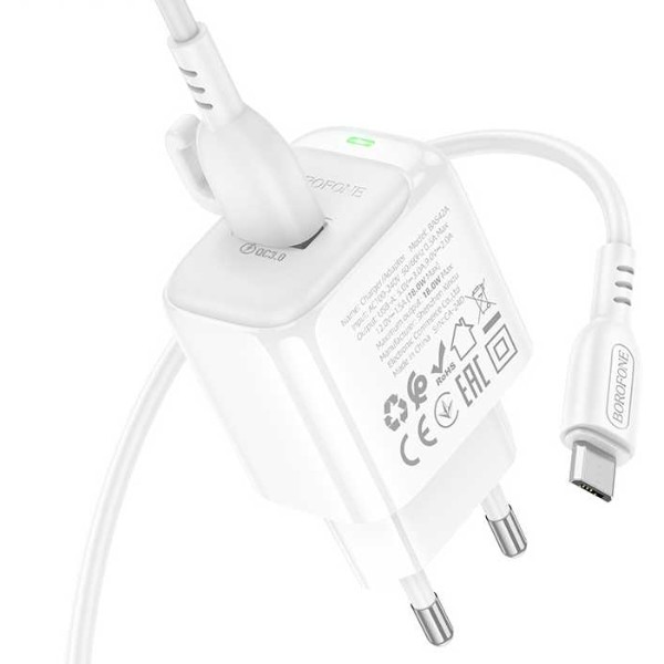 Фото - Мережевий зарядний пристрій BOROFONE BAS42A Potential single-port QC3.0 charger set(Micro)(EU) White (6941991113796)