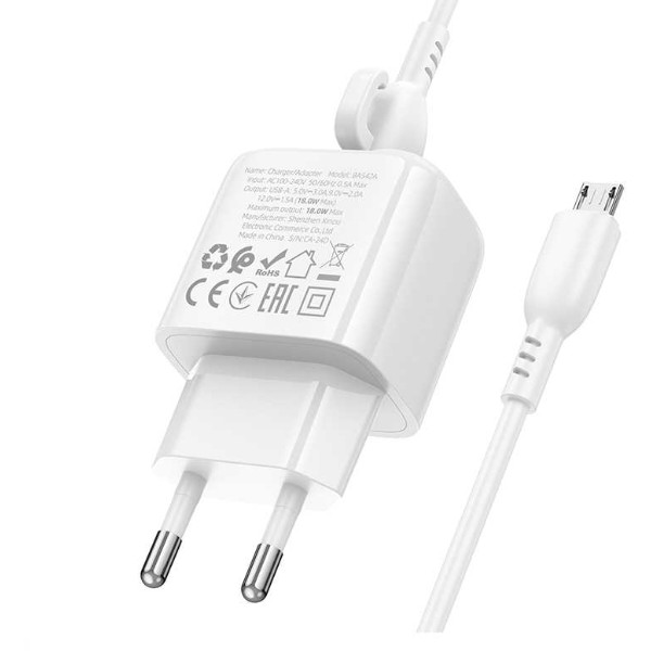 Фото - Мережевий зарядний пристрій BOROFONE BAS42A Potential single-port QC3.0 charger set(Micro)(EU) White (6941991113796)