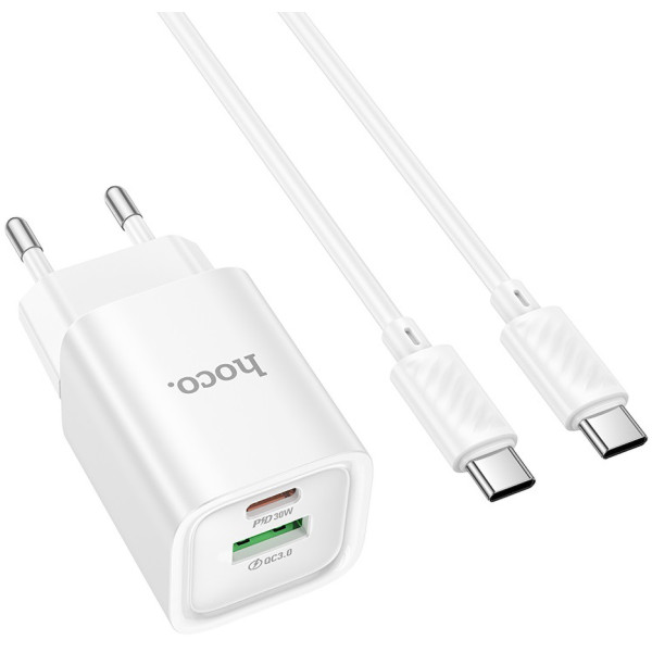 Фото - Сетевое зарядное устройство HOCO C149A Charm PD30W+QC3.0 charger set (C to C)(EU) White (6942007630351)