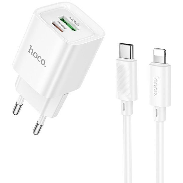 Фото - Мережевий зарядний пристрій HOCO C147A Charm PD20W+QC3.0 charger set (C to iP)(EU) White (6942007630283)