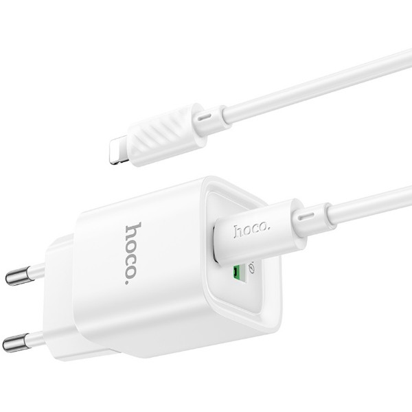 Фото - Мережевий зарядний пристрій HOCO C147A Charm PD20W+QC3.0 charger set (C to iP)(EU) White (6942007630283)