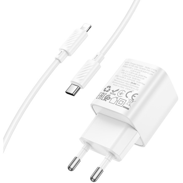 Фото - Мережевий зарядний пристрій HOCO C147A Charm PD20W+QC3.0 charger set (C to iP)(EU) White (6942007630283)