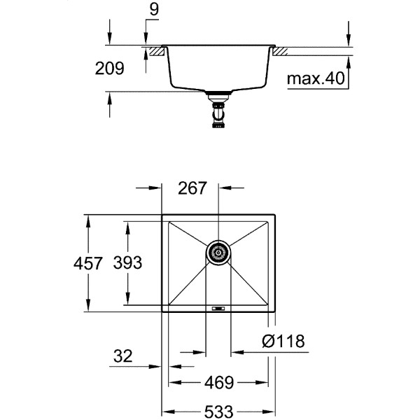 Фото - Мойка кухонная Grohe K700U 60-C 53.3/45.7 Черный Гранит (31654AP0)