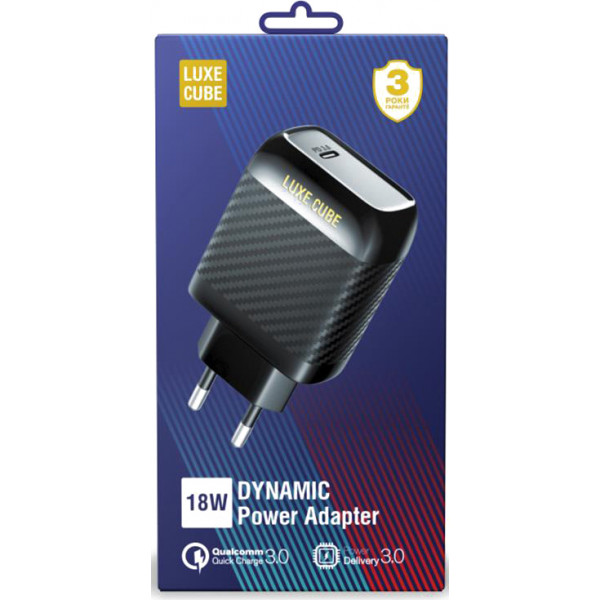 Фото - Мережевий зарядний пристрій Luxe Cube Dynamic 18W 1USBх3A Black (4446689880896)