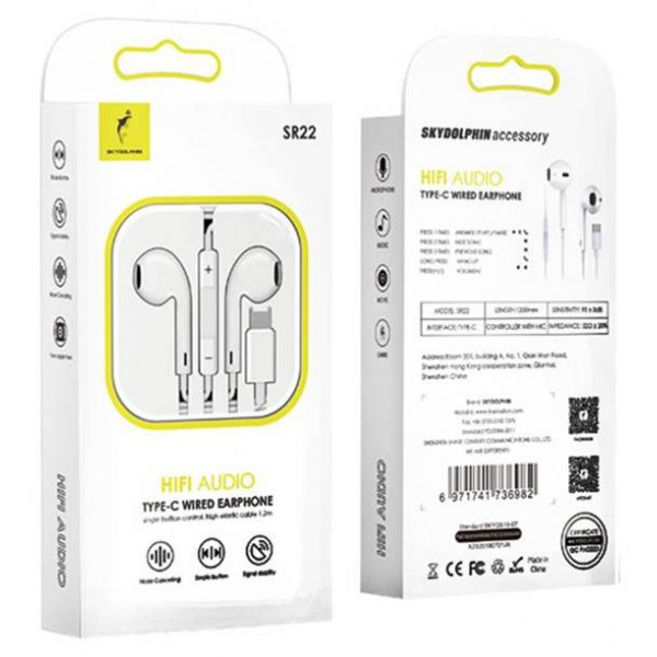 Фото - Навушники вкладиші дротові SkyDolphin SR22 Original design Type-C White (SDHF-000465)