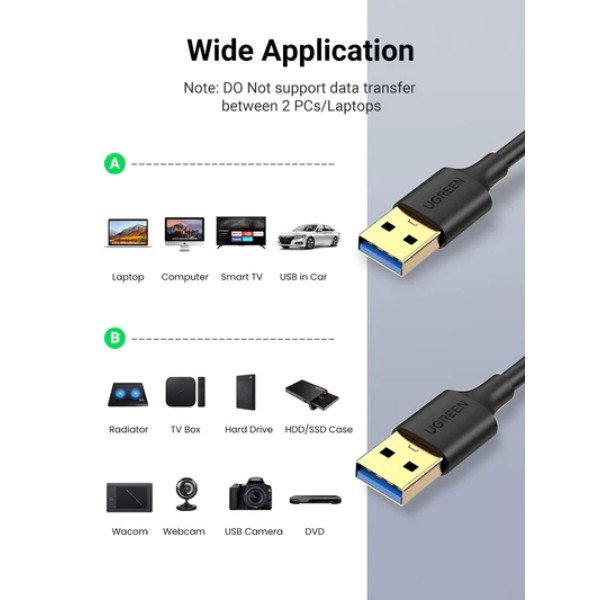 Фото - Кабель USB Type-A - USB Type-A UGREEN US128 USB-A 3.0 Male to Male 0.5m Black (10369)
