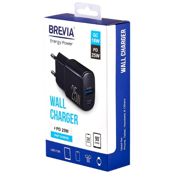 Фото - Мережевий зарядний пристрій Brevia ePower PD25W USB-C+USB-A (45025CAB)