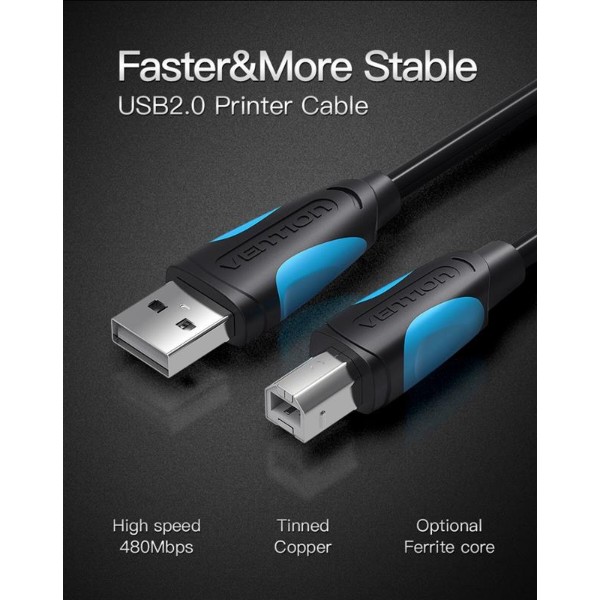 Фото - Кабель USB type A - USB type B Vention USB - USB Type-B (M/M) 2m Black (VAS-A16-B200)