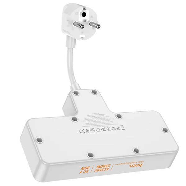 Фото - Мережевий фільтр HOCO AC12A Reise PD30W/1C3A 8.5 см White (6942007607100)