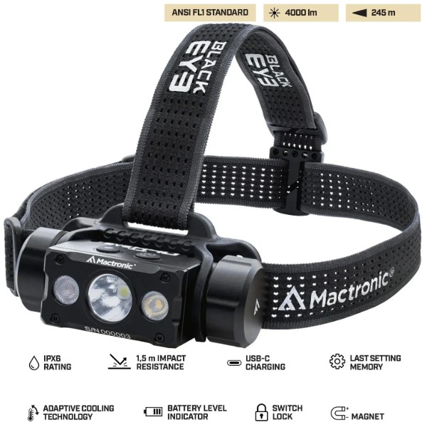 Фото - Фонарь налобный Mactronic Black Eye H40 (4000 Lm) Cool White/Red LED Rechargeable Type-C (THL0061)