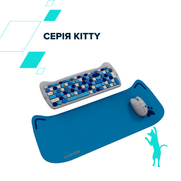 Фото - Клавіатура + миша бездротова Canyon HSET-W6 Kitty Edition Blue (CNS-HSETW6BL)