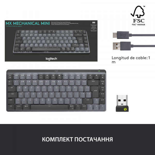 Фото - Клавіатура бездротова Logitech MX Mechanical Mini Illuminated BT Clicky Graphite UA (920-010782)
