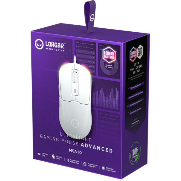 Фото - Миша дротова ігрова Lorgar MSA10 Ultralight Wired Gaming White (LRG-MSA10-WH)