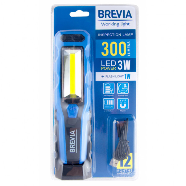 Фото - Ліхтар акумуляторний Brevia LED 3W COB+1W LED 300lm, 2000mAh, microUSB (11320)