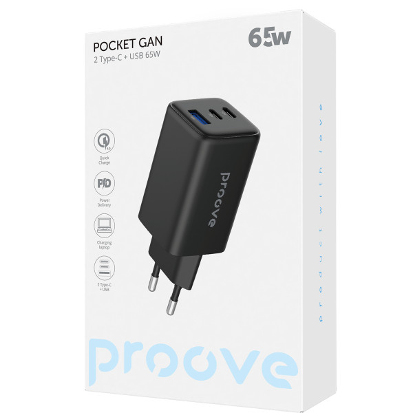 Фото - Сетевое зарядное устройство Proove Pocket GaN 65W (2Type-C + USB) Black (WCPG65121201)