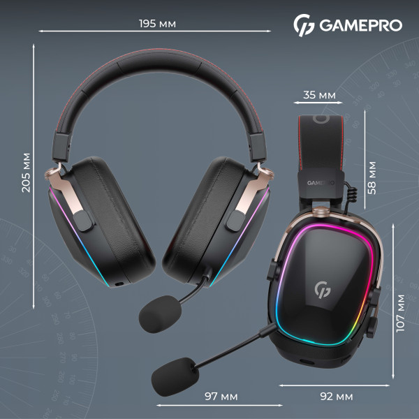 Фото - Гарнітура бездротова ігрова GamePro Asgard Valkyria RGB Tri-Mod (HSW249B)