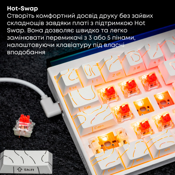 Фото - Клавиатура проводная игровая Ajazz NK68 Red switches Side contour White (NK68-R-S-W)