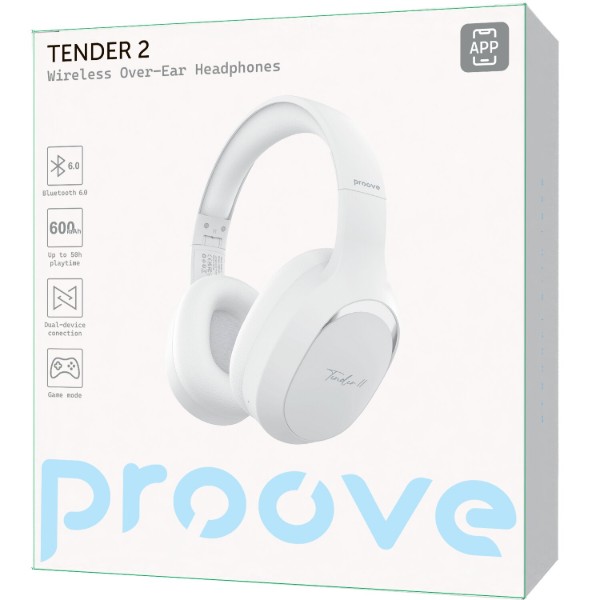 Фото - Наушники полноразмерные беспроводные Proove Tender 2 (APP) white (HPTR2001AP02)