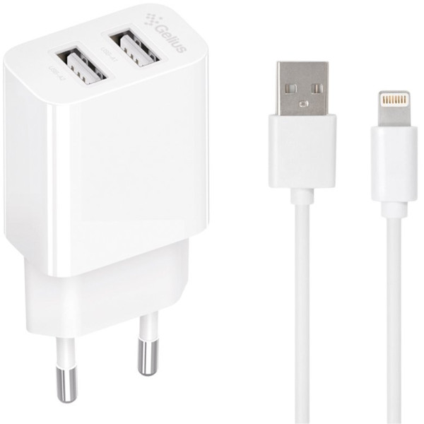 Фото - Мережевий зарядний пристрій Gelius Simple GP-HC059 2USB/2.4A + кабель Lightning White (100447)