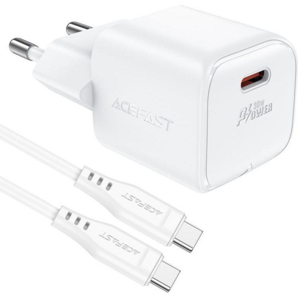 Фото - Мережевий зарядний пристрій AceFast USB-C 30W Gan A77 mini + USB-C cable Fast Charger White (6974316282853)