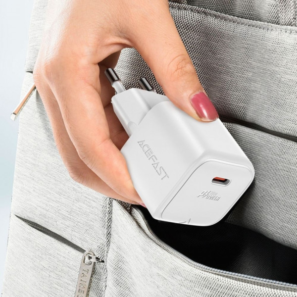 Фото - Мережевий зарядний пристрій AceFast USB-C 30W Gan A77 mini + USB-C cable Fast Charger White (6974316282853)