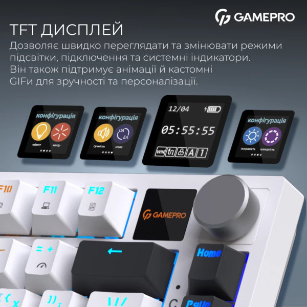 Фото - Клавіатура бездротова ігрова GamePro Asgard Valhalla Pro QLAB Sakura Switch Bluetooth/2.4G/USB White With Display (MK160-W-D-QS-PRO)