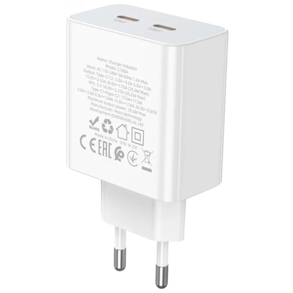 Фото - Мережевий зарядний пристрій HOCO C108A Leader PD35W dual port(2C) charger White (6931474784438)