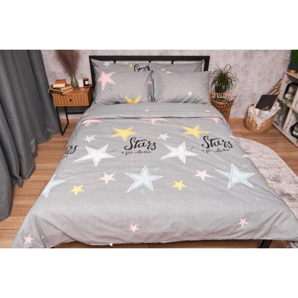 Фото - Комплект постільної білизни дитячий Moon&Star Бязь Gold Люкс Gray Stars 110х140 нав. 2х50х50 (MS-830000102)