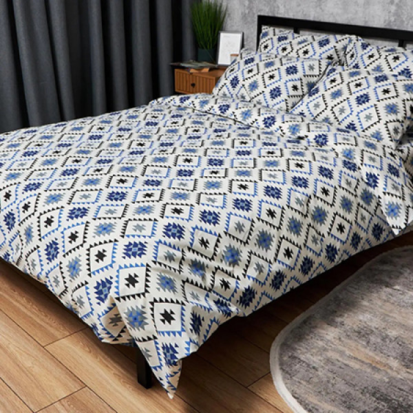 Фото - Комплект постільної білизни Moon&Star Бязь Gold Люкс Blue Mosaic 220х240 см нав. 50х70 2 шт. (MS-880000046)