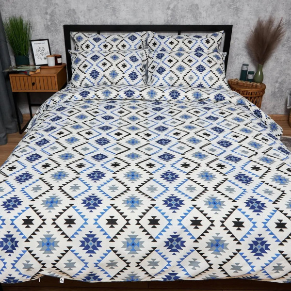 Фото - Комплект постільної білизни Moon&Star Бязь Gold Люкс Blue Mosaic 220х240 см нав. 50х70 2 шт. (MS-880000046)